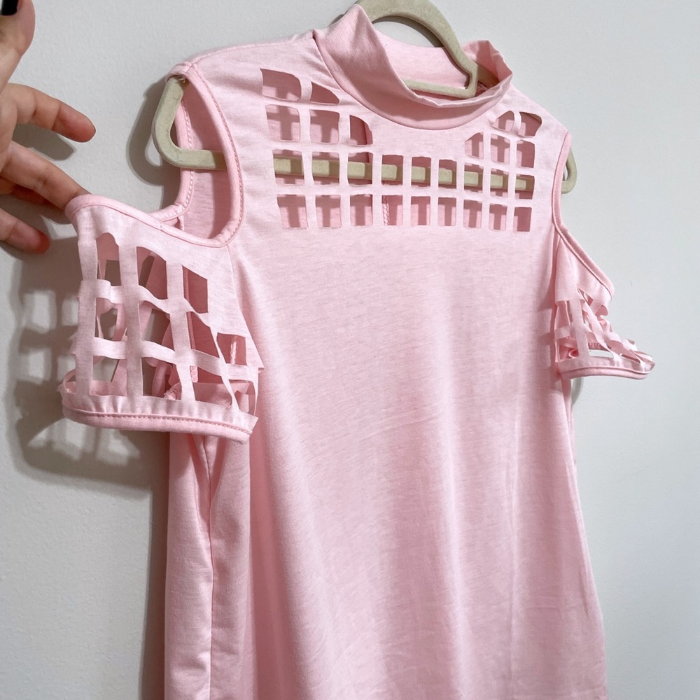 Split Back Blouse with Decorative Cut Out Front and Cold Shoulder Oversized NWOT